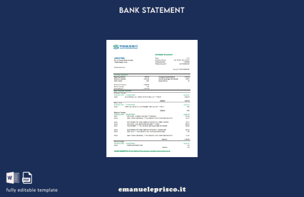 modello di parola di estratto conto bancario Cina Minsheng stile verificato